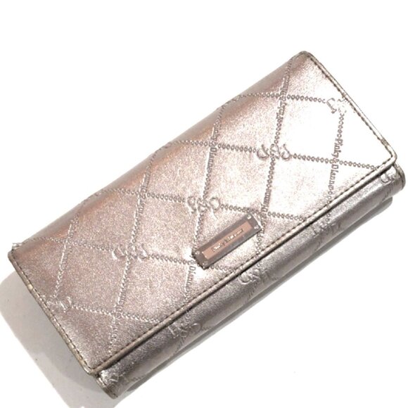 Pinky & Dianne Rose Gold Shimmer Faux Leather Quilted Long Wallet, Snap Closure - Picture 1 of 16